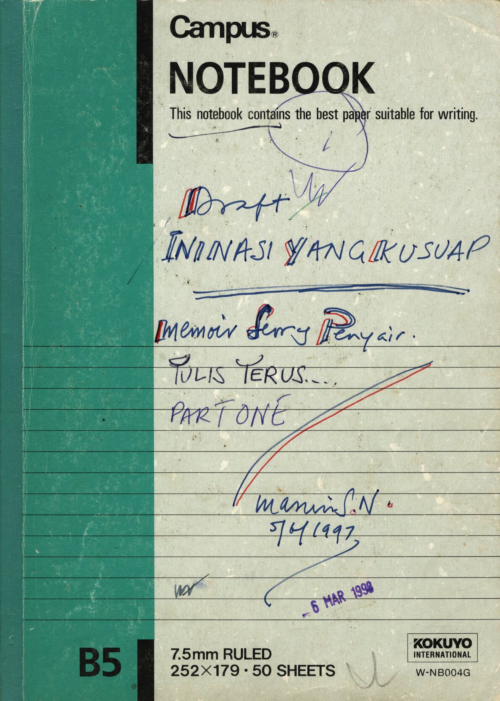 Drafts of Masuri Salikun's memoirs, which constituted his poetry; the late writer had intended to title the volume “Ini Nasi Yang Kusuap”.